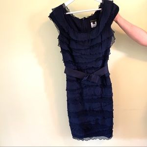 Tadashi Shoji Ruffle Tiered Cocktail Dress Navy